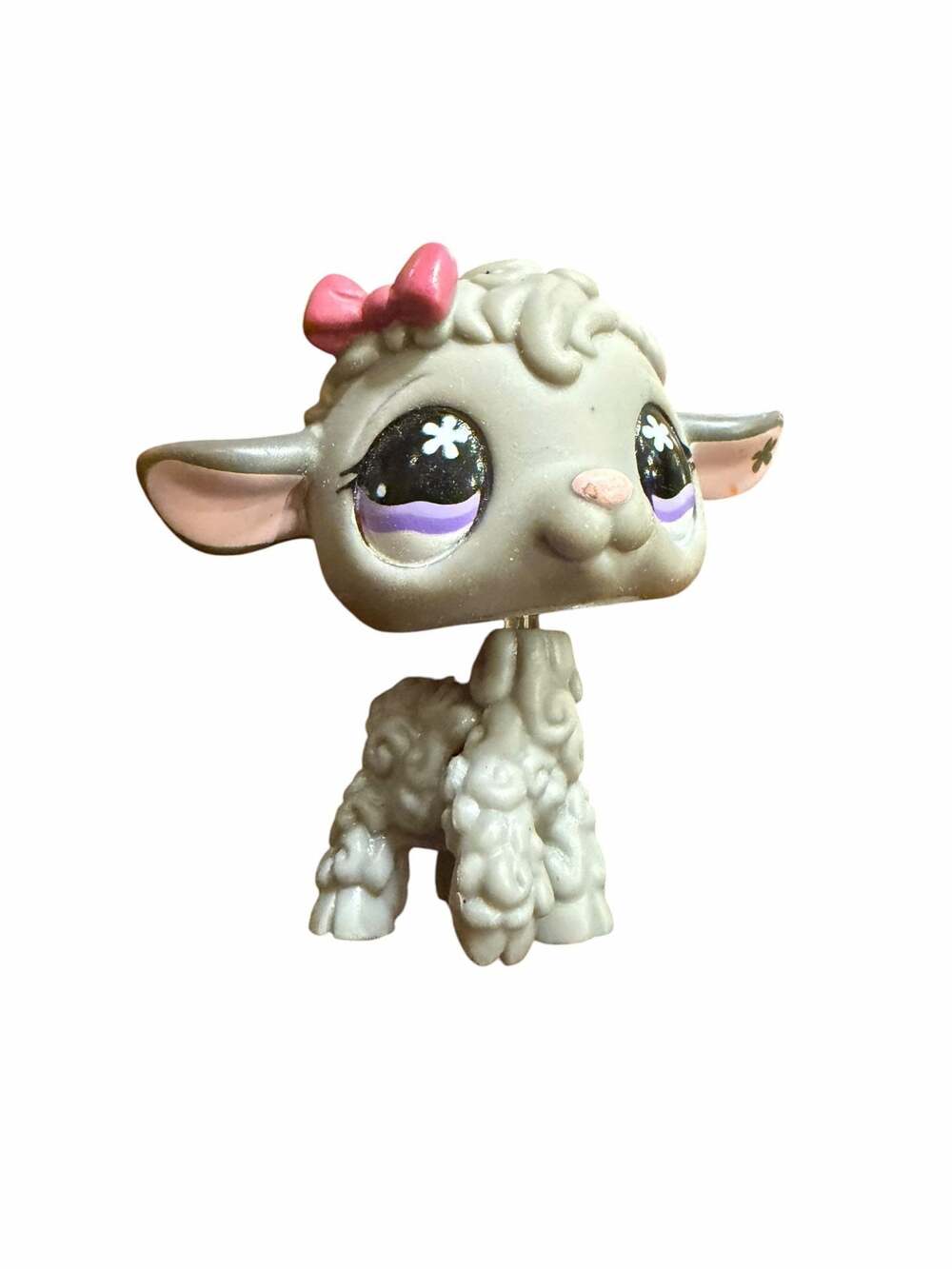 Littlest Pet Shop~#477~Lamb Sheep~Gray~Flower On Ear~Pink Bow~Purple Eyes~Collar